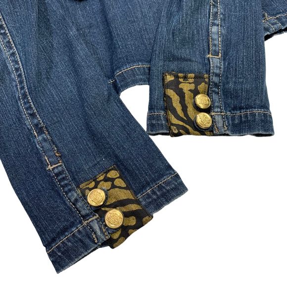 Elegant Boho Denim Jacket Black Lace Gold Chain Rockstar Y2K Goth Glam - Picture 7 of 16